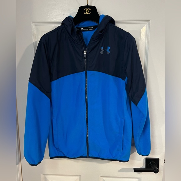 Under Armour North Rim Microfleece Jacket Blue Windbreaker Fleece Youth Size L - Picture 2 of 10